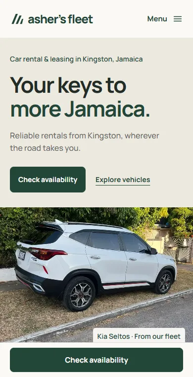 Asher’s Fleet mobile homepage, captured 1 October 2026