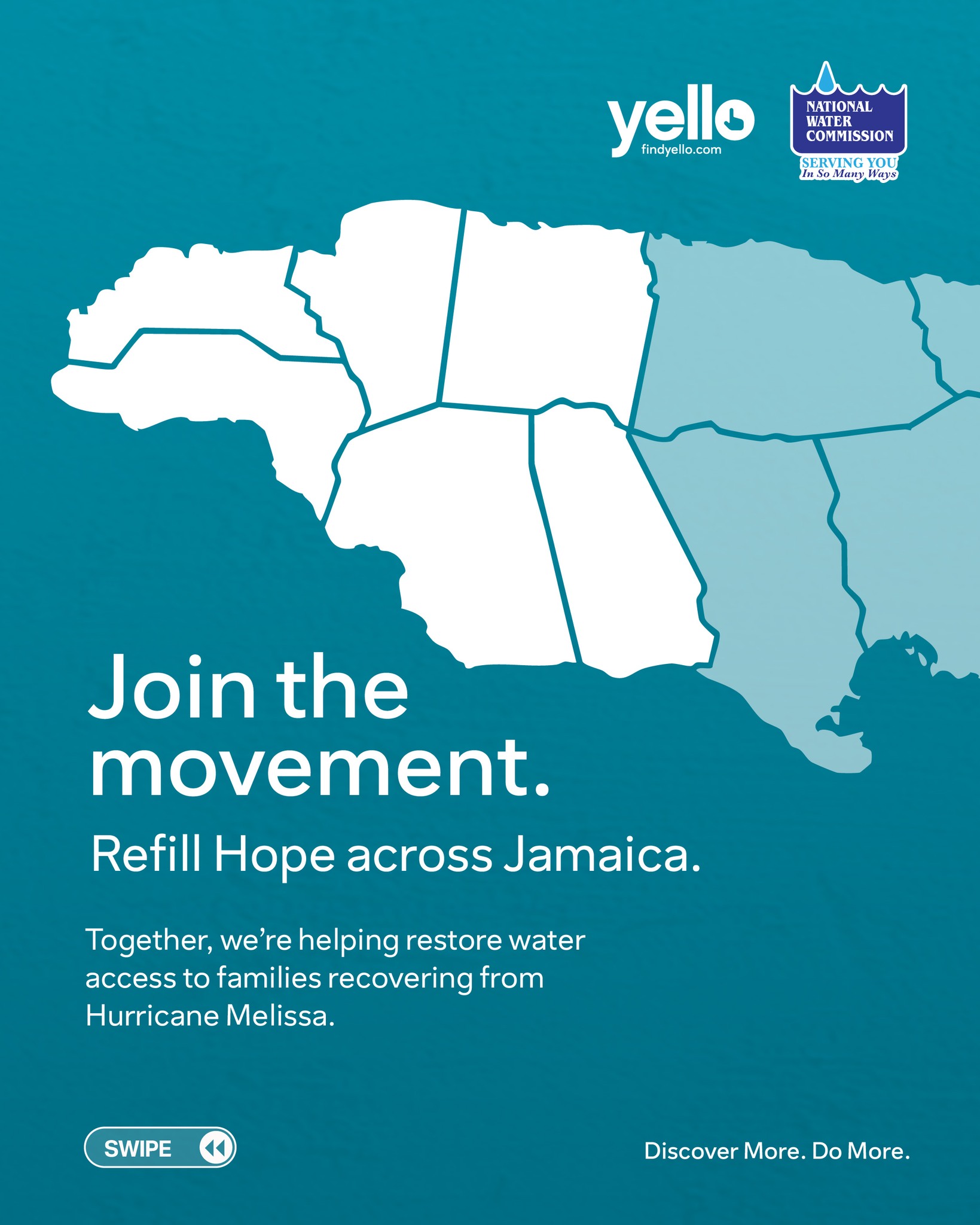 Published Yello and NWC Refill Hope artwork calling for support for families recovering from Hurricane Melissa